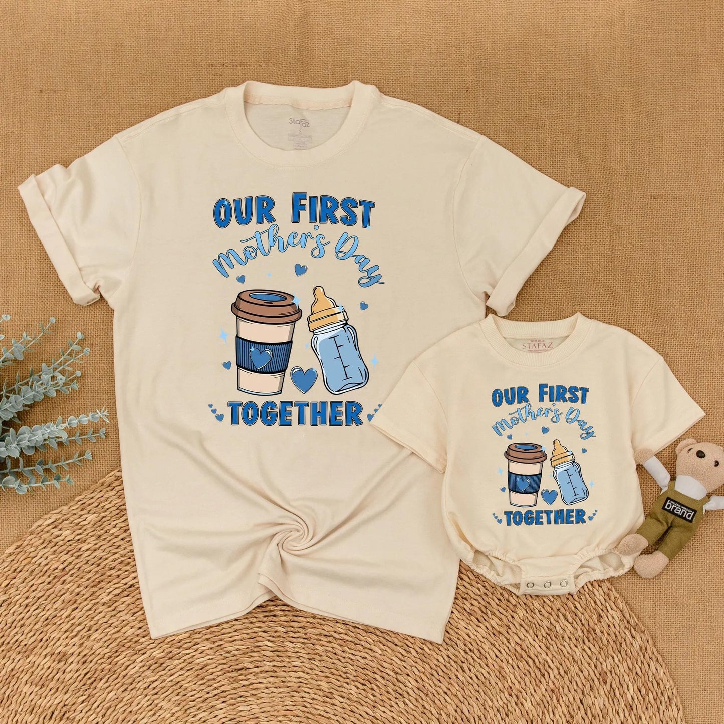 Our First Mother's Day Together Matching Mommy and Son Outfit Shirts for New Mom and Baby Boy Comfortable Cotton Keepsake Gift