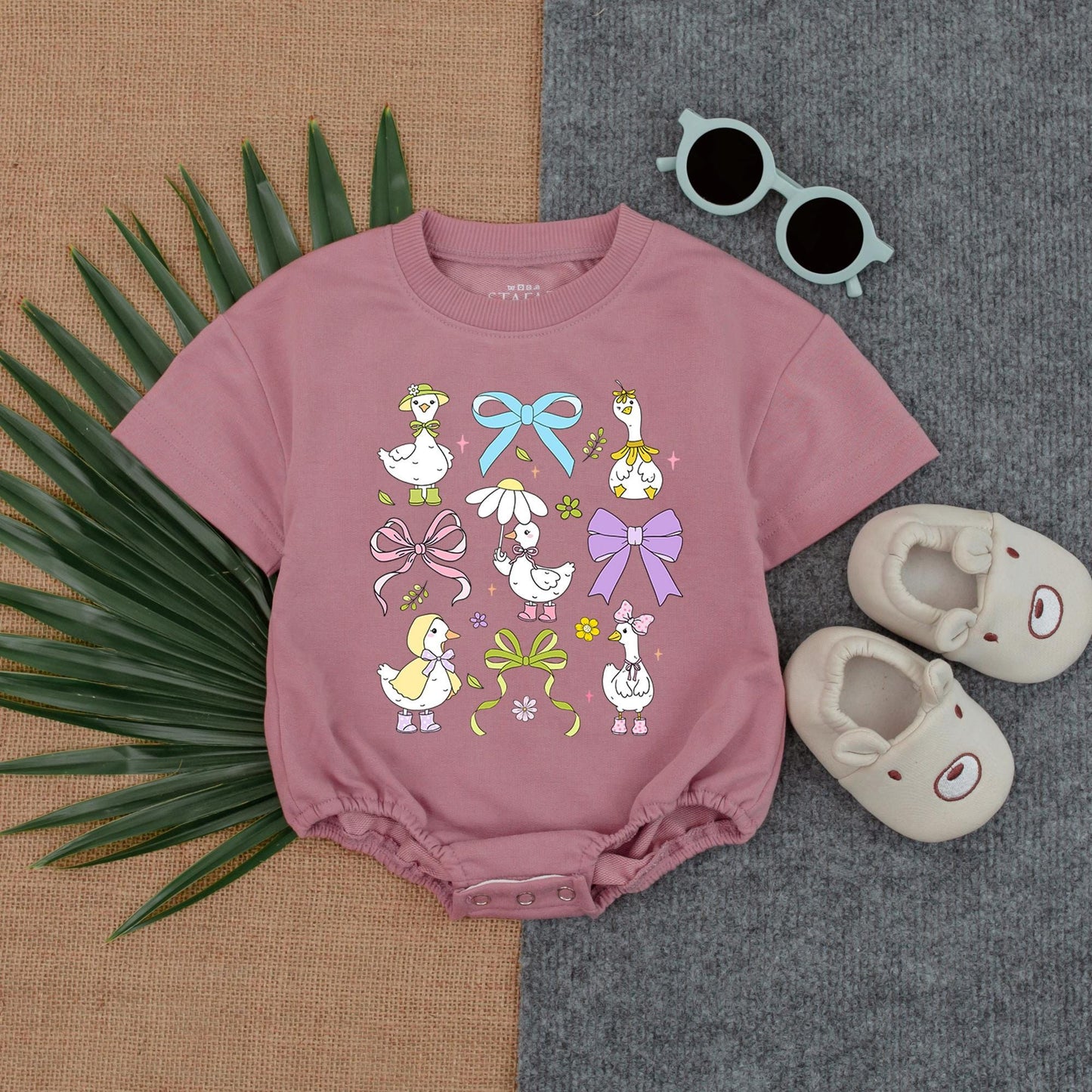 Spring Floral Goose Baby T-shirt Bubble Romper Cute Goose Short Sleeve Outfit for Baby Girls Perfect Coming Home Gift Soft Cotton Comfortable