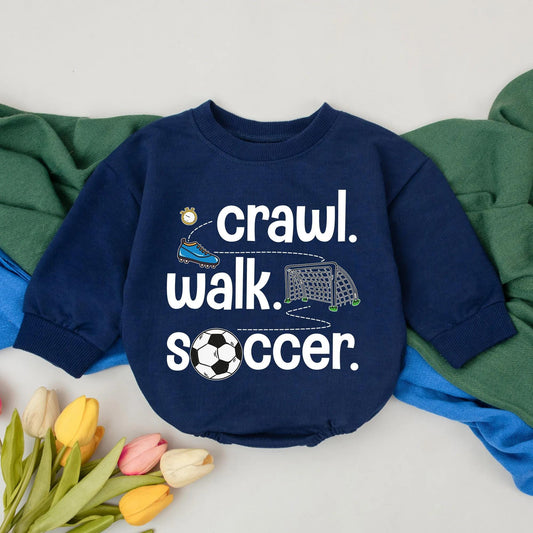 Retro Soccer Bubble Romper Baby Boy Game Day Outfit Personalized Custom Name 1st Birthday Gift Crawl Walk Soccer Season Clothes