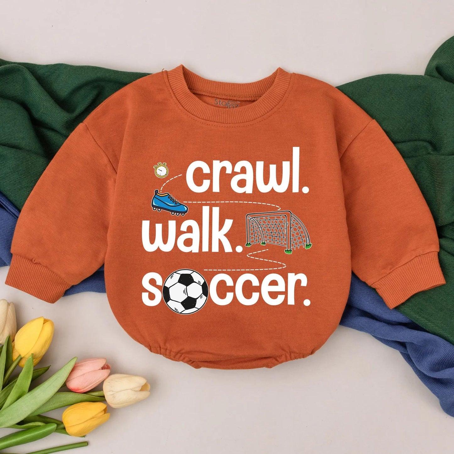 Retro Soccer Bubble Romper Baby Boy Game Day Outfit Personalized Custom Name 1st Birthday Gift Crawl Walk Soccer Season Clothes