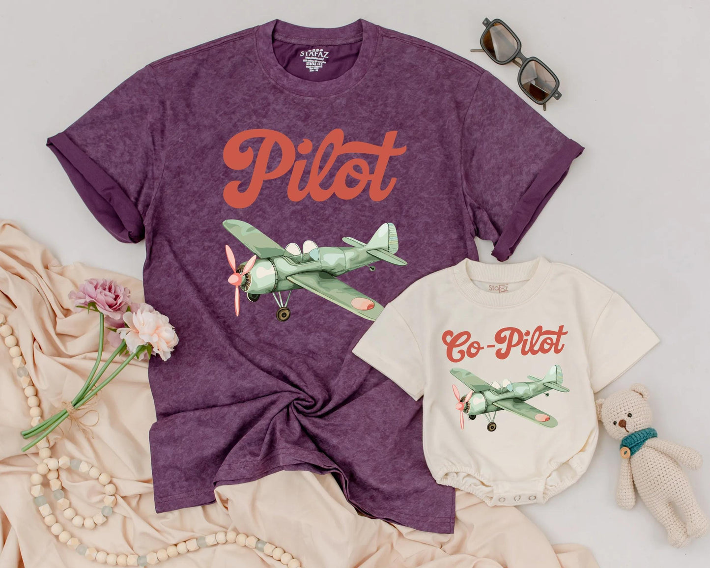 Matching Pilot Dad & Son Tees Cute Airplane Family Shirts Father's Day Birthday Gift Outfit