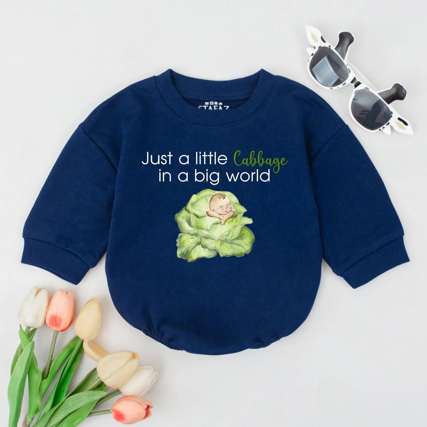 Adorable Just a Little Cabbage Baby Bubble Romper Soft Cotton Infant Bodysuit Cute Newborn Outfit Comfy Baby Clothes