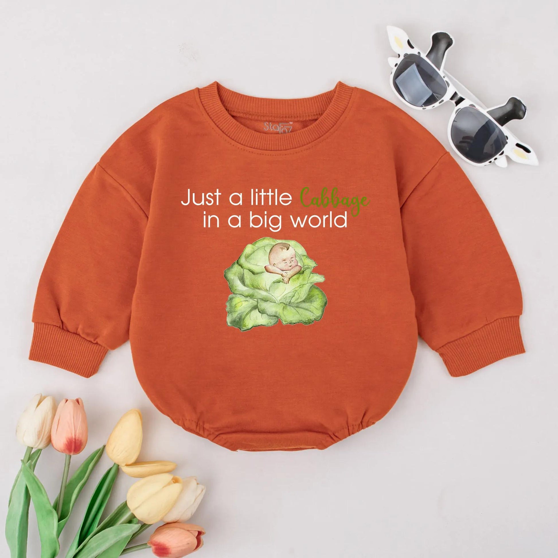 Adorable Just a Little Cabbage Baby Bubble Romper Soft Cotton Infant Bodysuit Cute Newborn Outfit Comfy Baby Clothes
