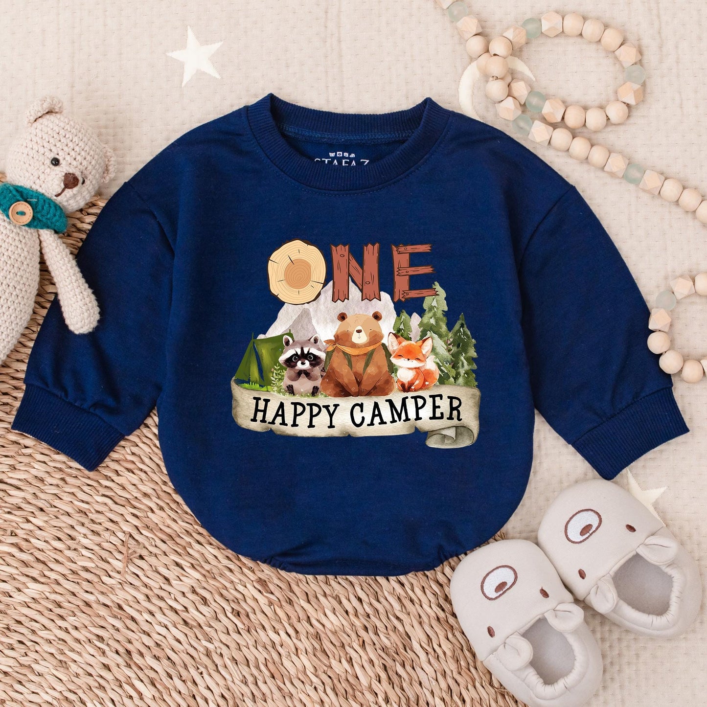 One Happy Camper Bubble Romper Adventure Birthday Bodysuit for Boys First Birthday Outfit Camping Theme Celebration
