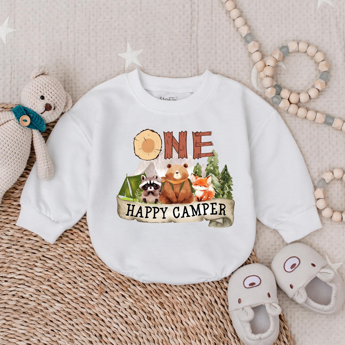 One Happy Camper Bubble Romper Adventure Birthday Bodysuit for Boys First Birthday Outfit Camping Theme Celebration