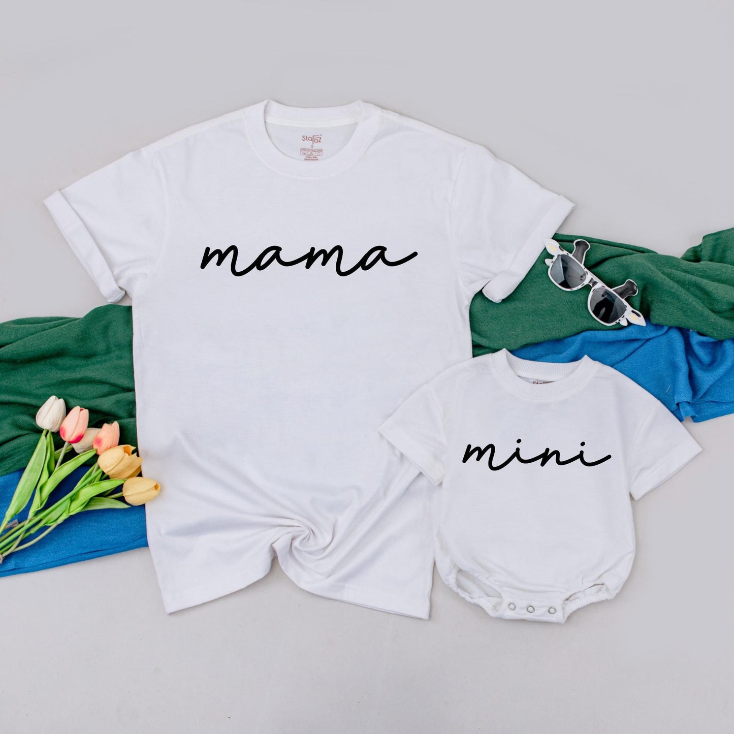 Personalized Mama & Mini First Mother's Day Matching Outfit with Flower Heart Design for Mom and Daughter Custom Gift