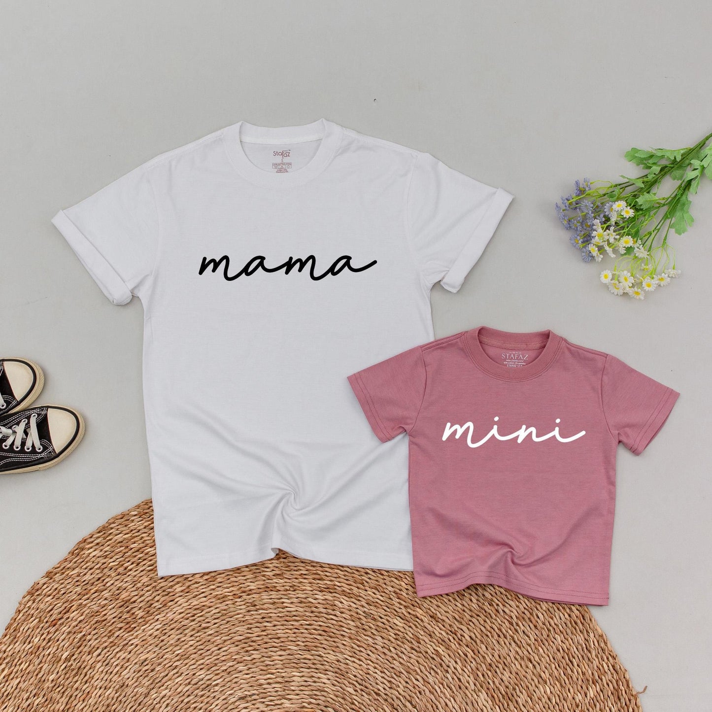 Personalized Mama & Mini First Mother's Day Matching Outfit with Flower Heart Design for Mom and Daughter Custom Gift