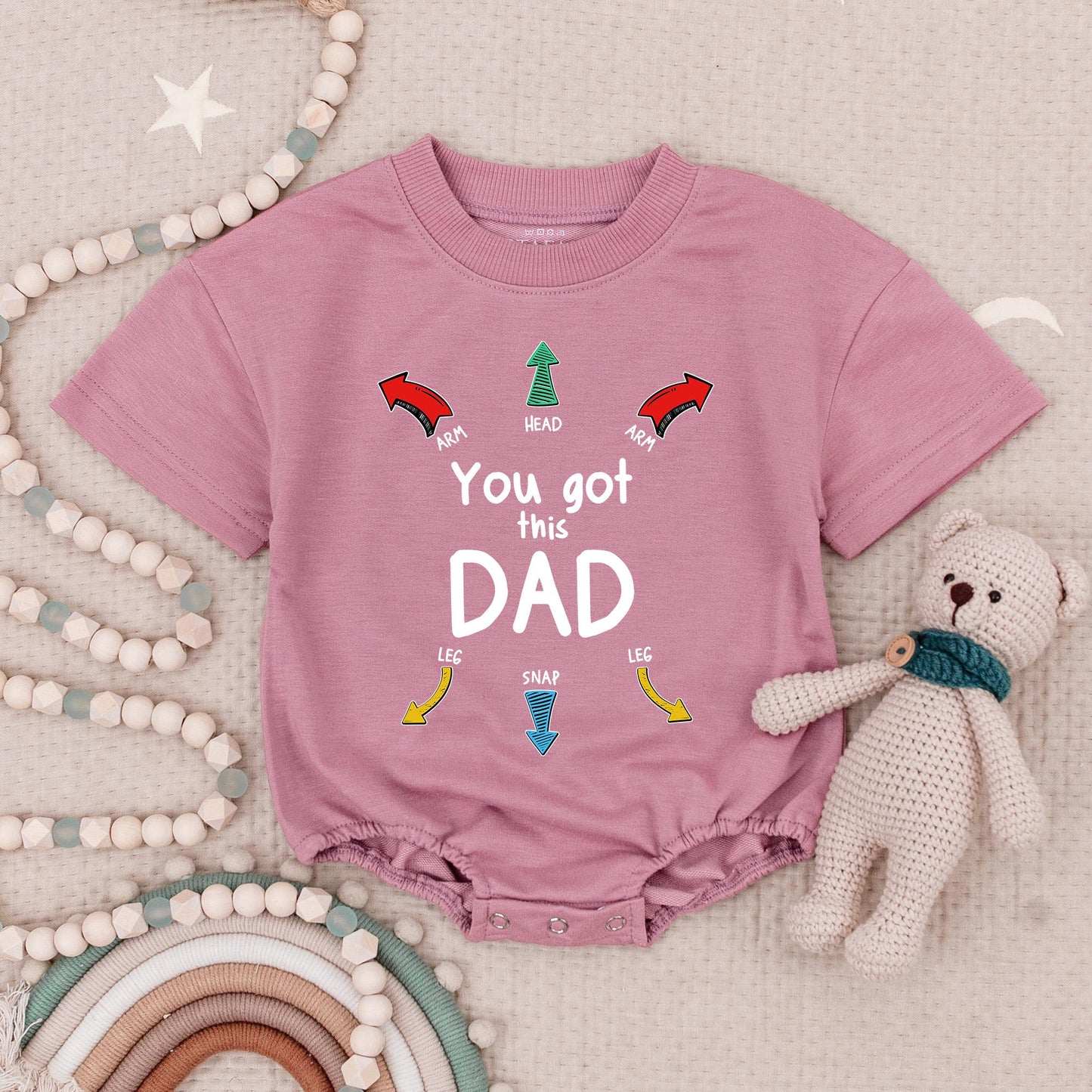 You Got This Dad Romper: Funny Baby Bodysuit with Dad Instructions, Cute First Father's Day Gift, Newborn Clothes for Daddy, Colorful Arrow Design 135
