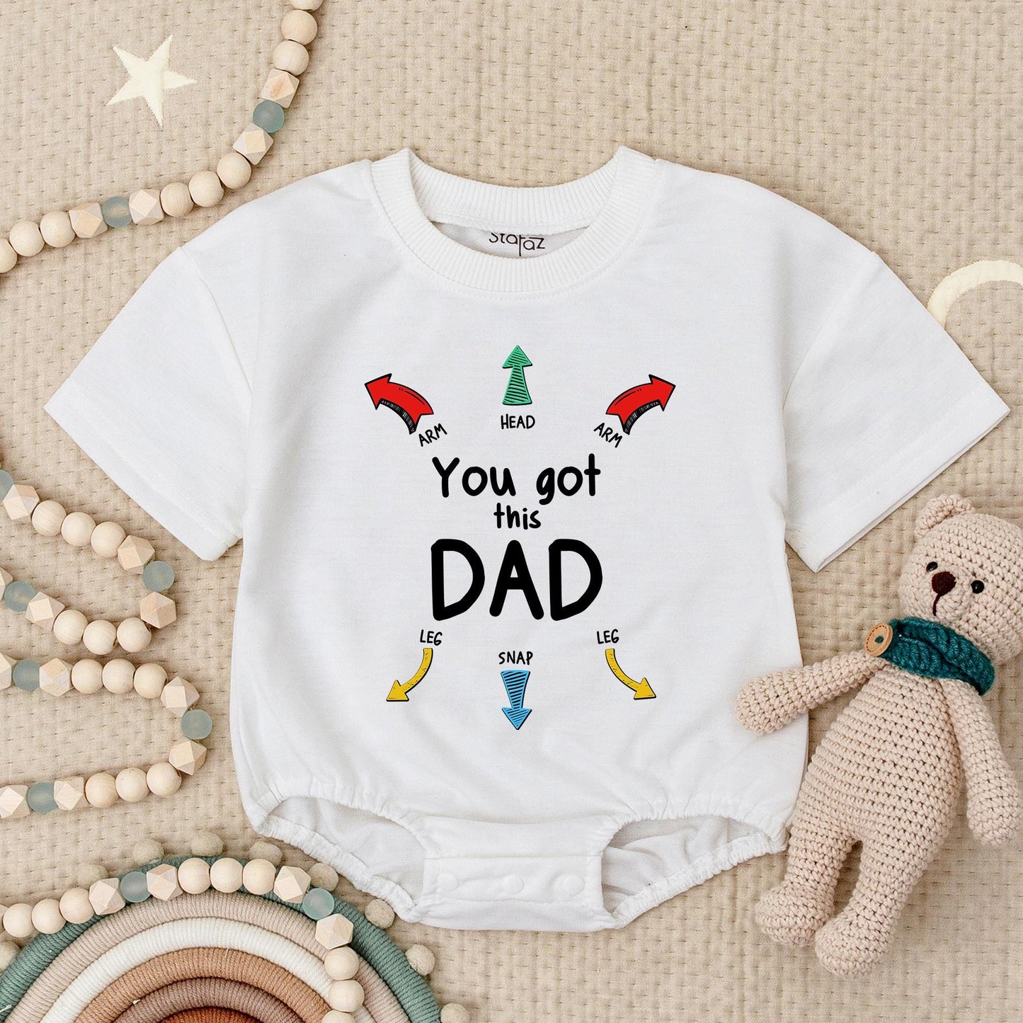 You Got This Dad Romper: Funny Baby Bodysuit with Dad Instructions, Cute First Father's Day Gift, Newborn Clothes for Daddy, Colorful Arrow Design 135
