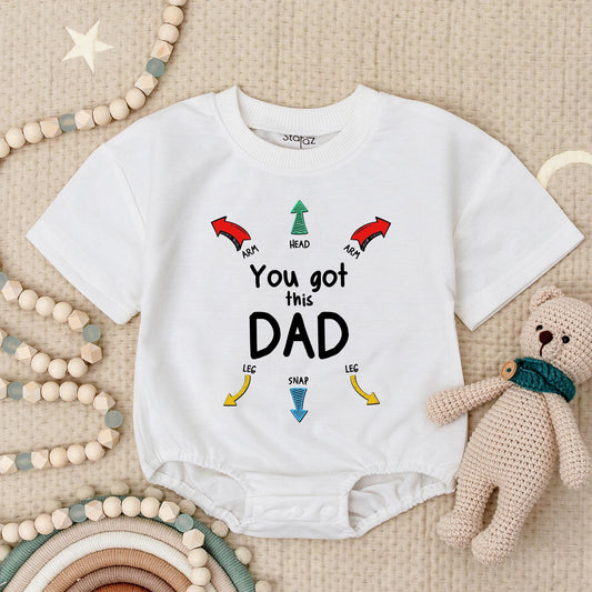 You Got This Dad Romper: Funny Baby Bodysuit with Dad Instructions, Cute First Father's Day Gift, Newborn Clothes for Daddy, Colorful Arrow Design 135