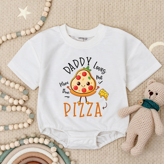 Daddy Loves Me More Than Pizza Romper Funny Baby Bodysuit Father's Day Outfit Cute Pizza Slice Design Infant Onesie Gift Newborn Clothes 130