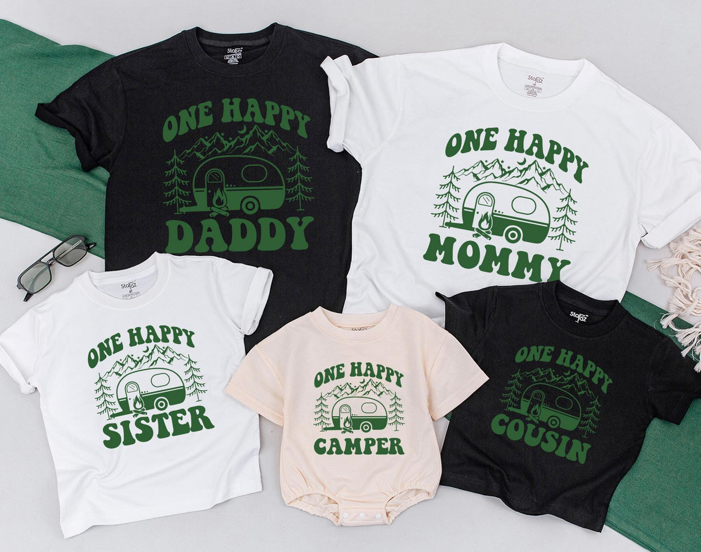 One Happy Camper Matching Family Shirts Custom Daddy Mommy Camping Bodysuit Family Vacation 1st Birthday Outfit