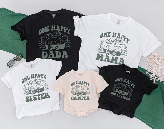 One Happy Camper First Birthday Shirt Cute Camping Theme Family Matching Tees for Boys Girls & Toddlers