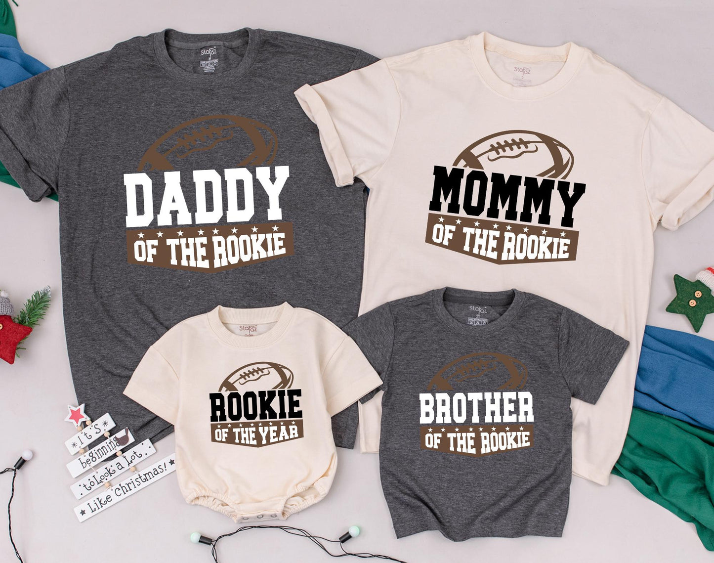 Football Family 1st Birthday Shirts: Rookie of the Year! Matching Mommy & Me Outfit, Custom Baby Romper & Football Birthday Boy Family Shirts
