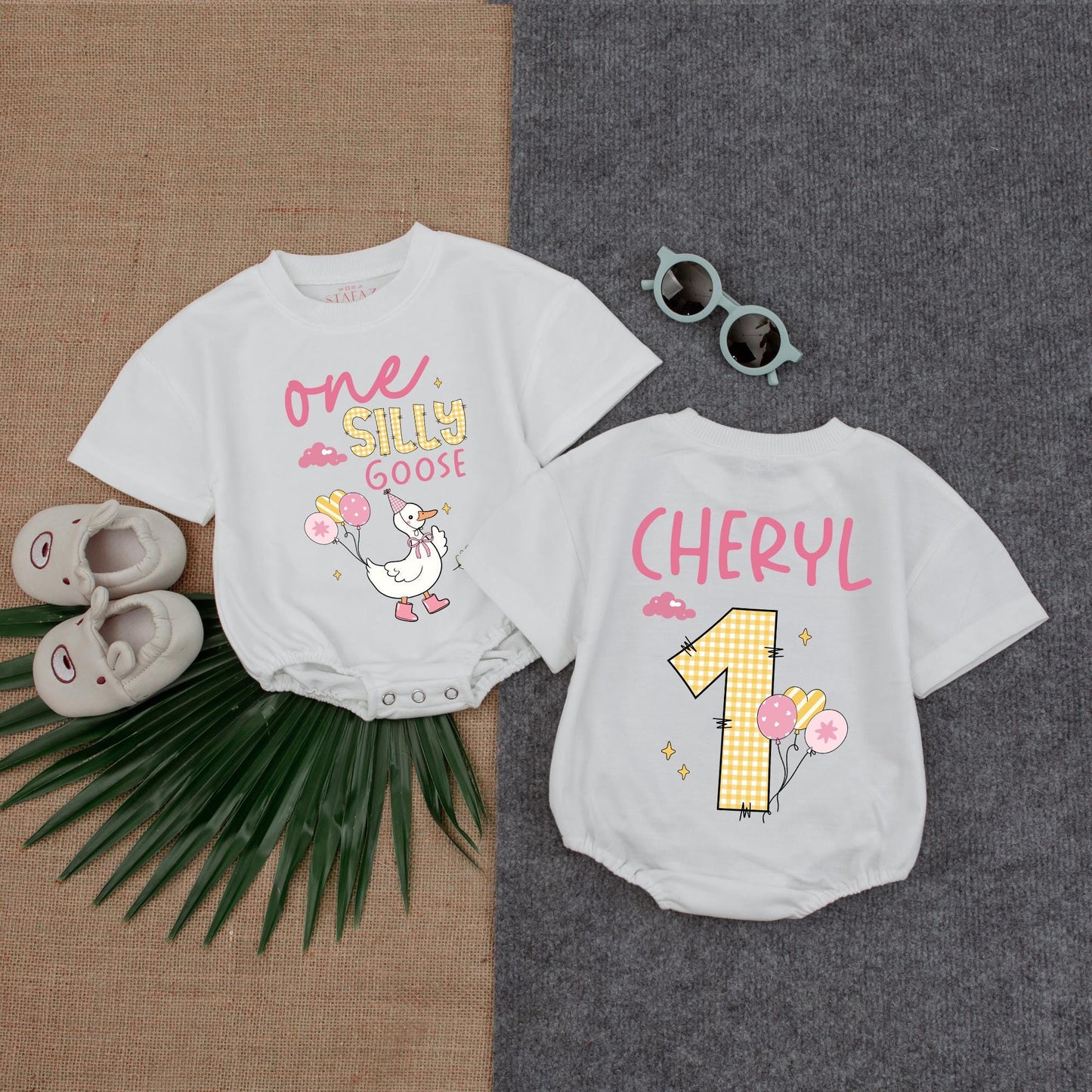 Custom Girl One Silly Goose T-shirt Baby Romper, 1st Birthday Silly Goose Bodysuit, Silly Goose Birthday Outfit, Short Sleeve Bubble Romper