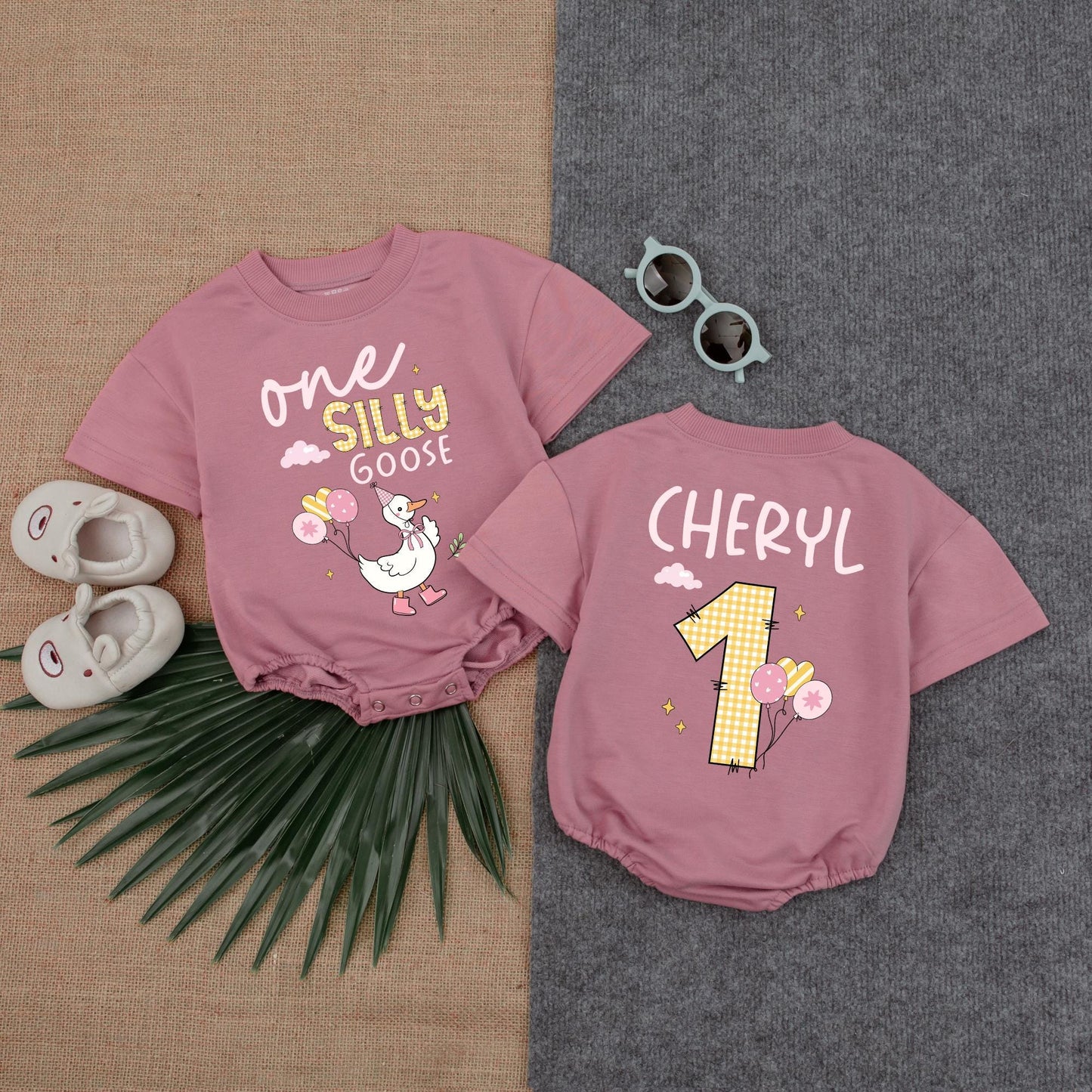 Custom Girl One Silly Goose T-shirt Baby Romper, 1st Birthday Silly Goose Bodysuit, Silly Goose Birthday Outfit, Short Sleeve Bubble Romper