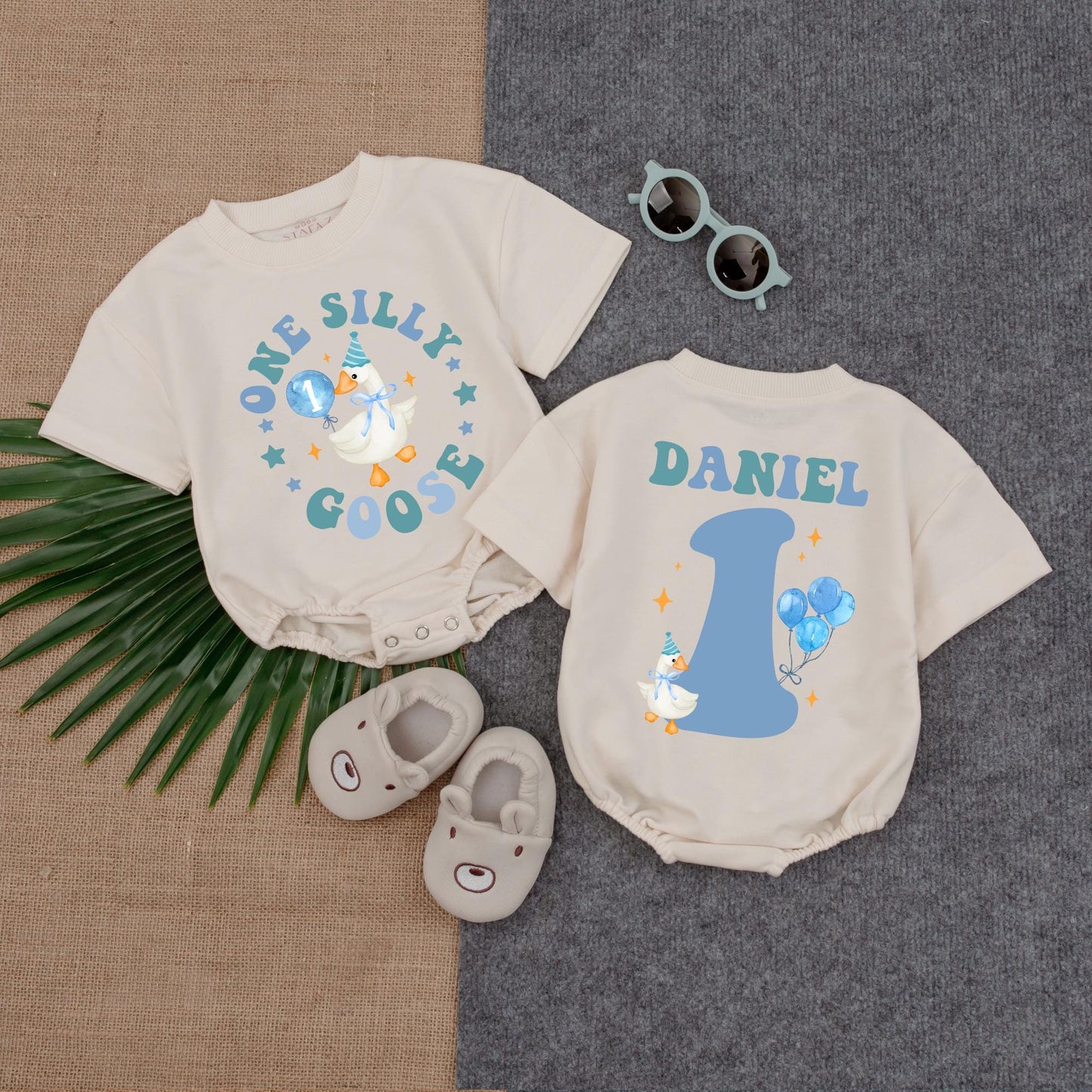 Custom One Boy Silly Goose T-shirt Baby Romper, 1st Birthday Silly Goose Bodysuit, Silly Goose Birthday Outfit, Short Sleeve Bubble Romper
