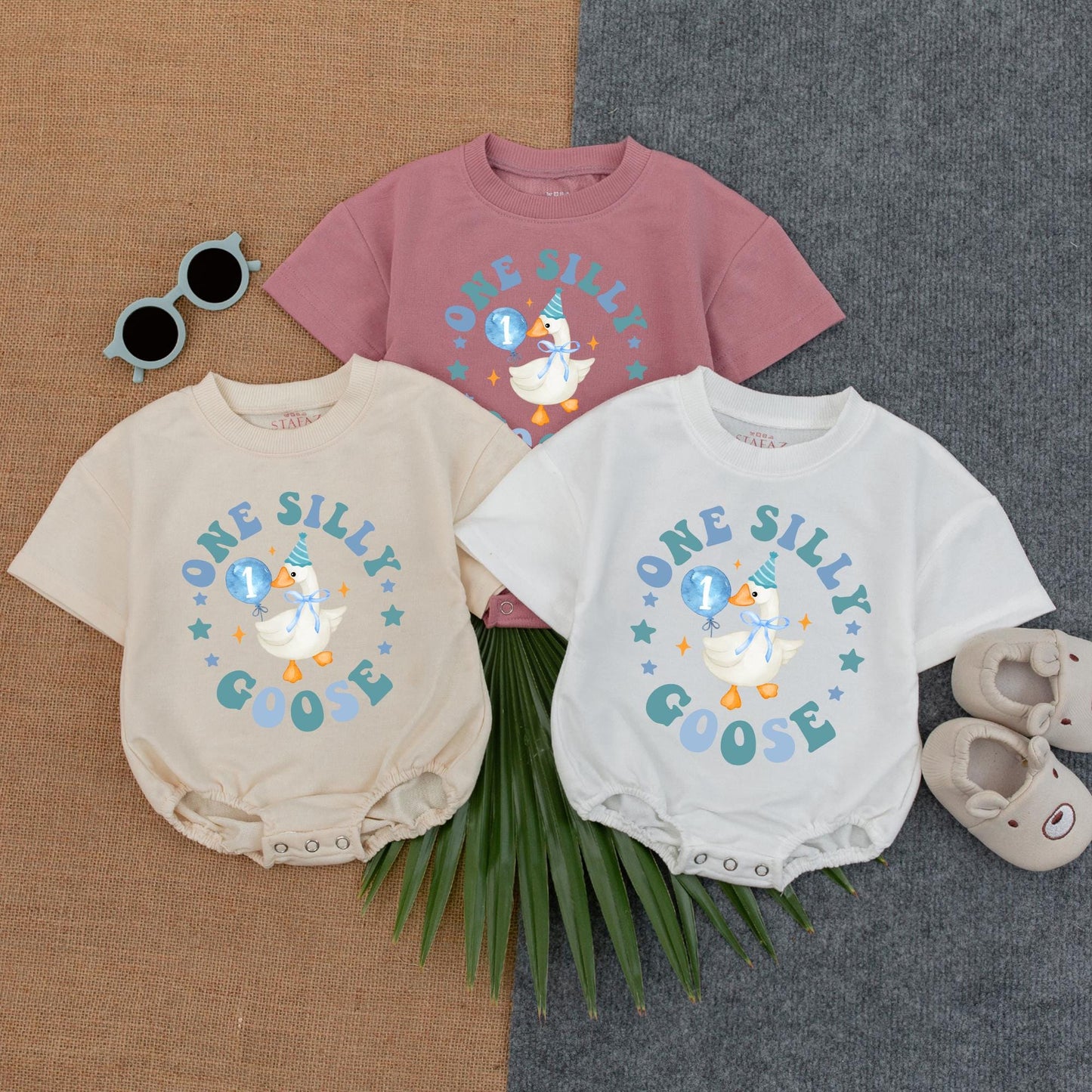 Custom One Boy Silly Goose T-shirt Baby Romper, 1st Birthday Silly Goose Bodysuit, Silly Goose Birthday Outfit, Short Sleeve Bubble Romper
