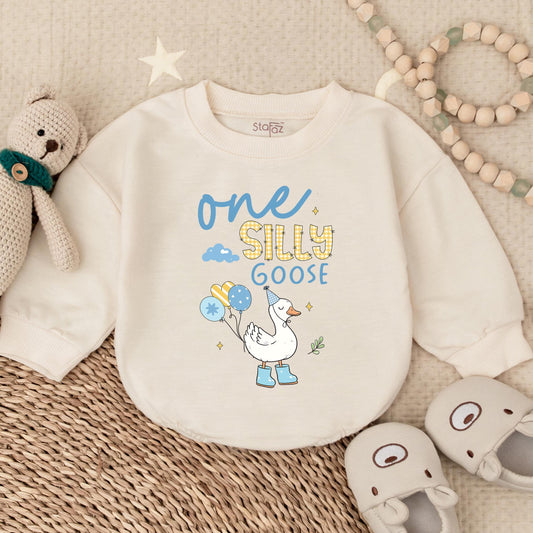 Personalized Silly Goose 1st Birthday Bubble Romper Boy Outfit Comfortable Baby Newborn Celebration Bodysuit Keepsake Gift Idea Cotton