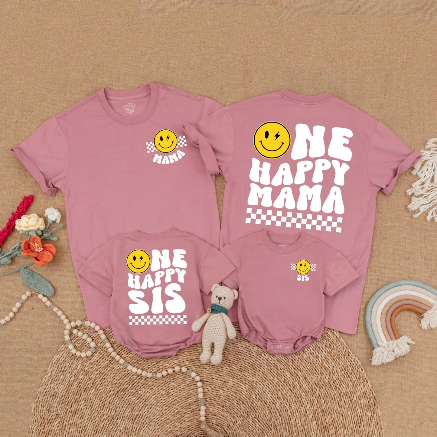 One Happy Dude First Birthday Matching Family Shirts with Happy Smiley Face Design for Baby Boy 1st Birthday Party Celebration Outfit