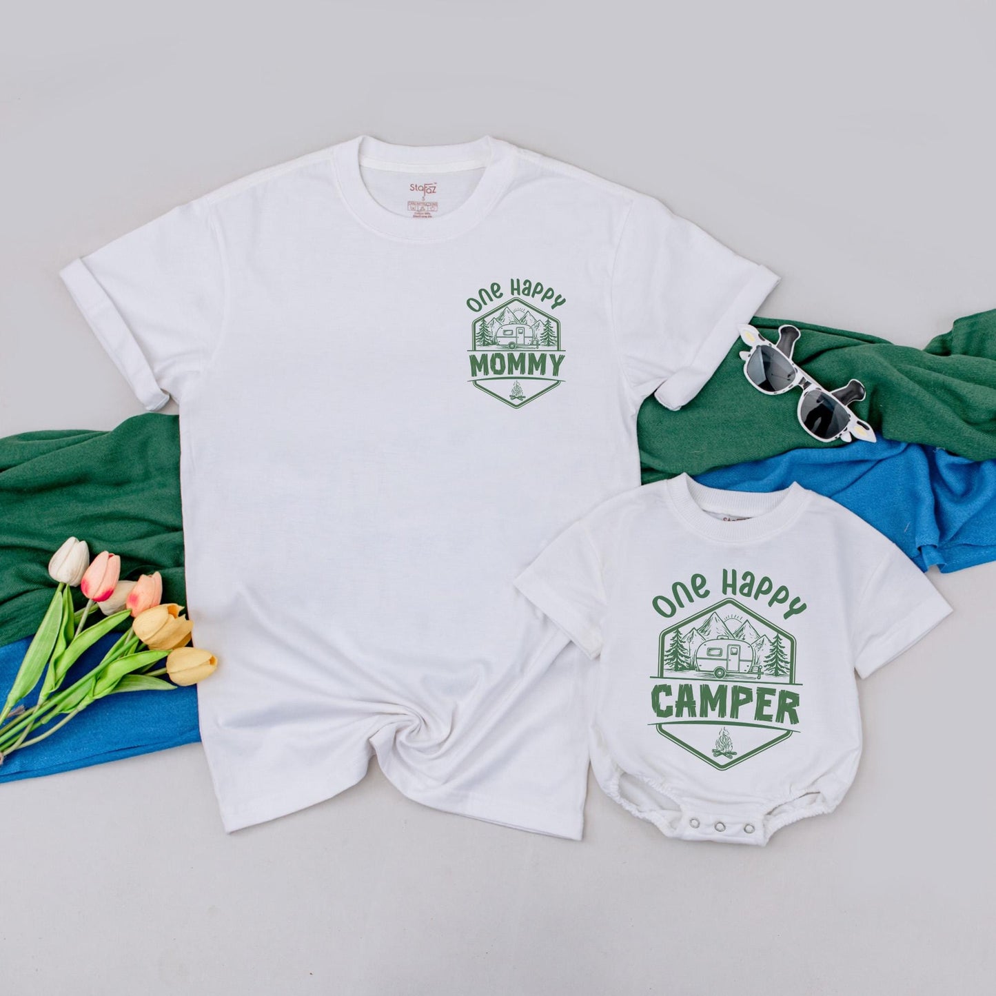 Matching One Happy Camper Family T-Shirts | Personalized 1st Birthday Outfit | Camp Mommy and Me Shirts | First Birthday Party