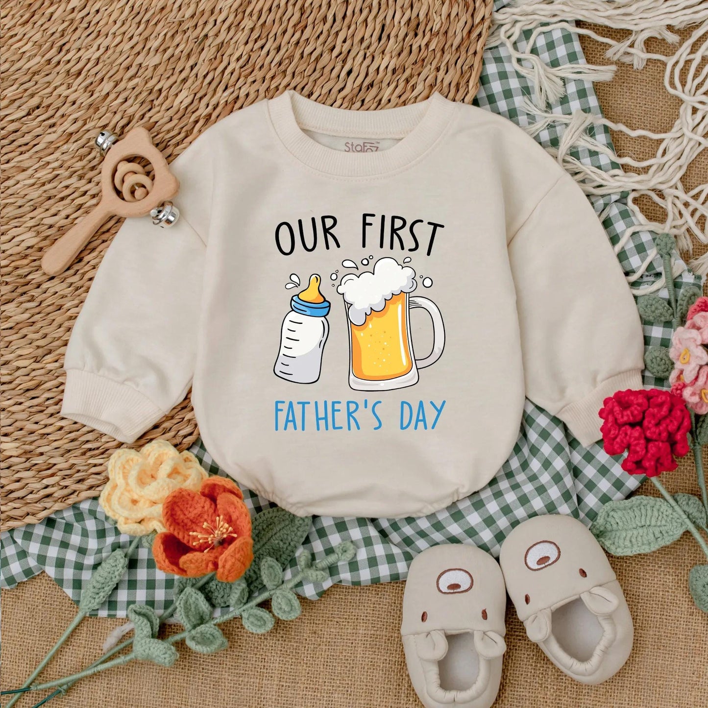Our First Father's Day Romper Daddy's Drinking Buddy Bodysuit Happy 1st Father's Day Baby Boy Outfit Gift