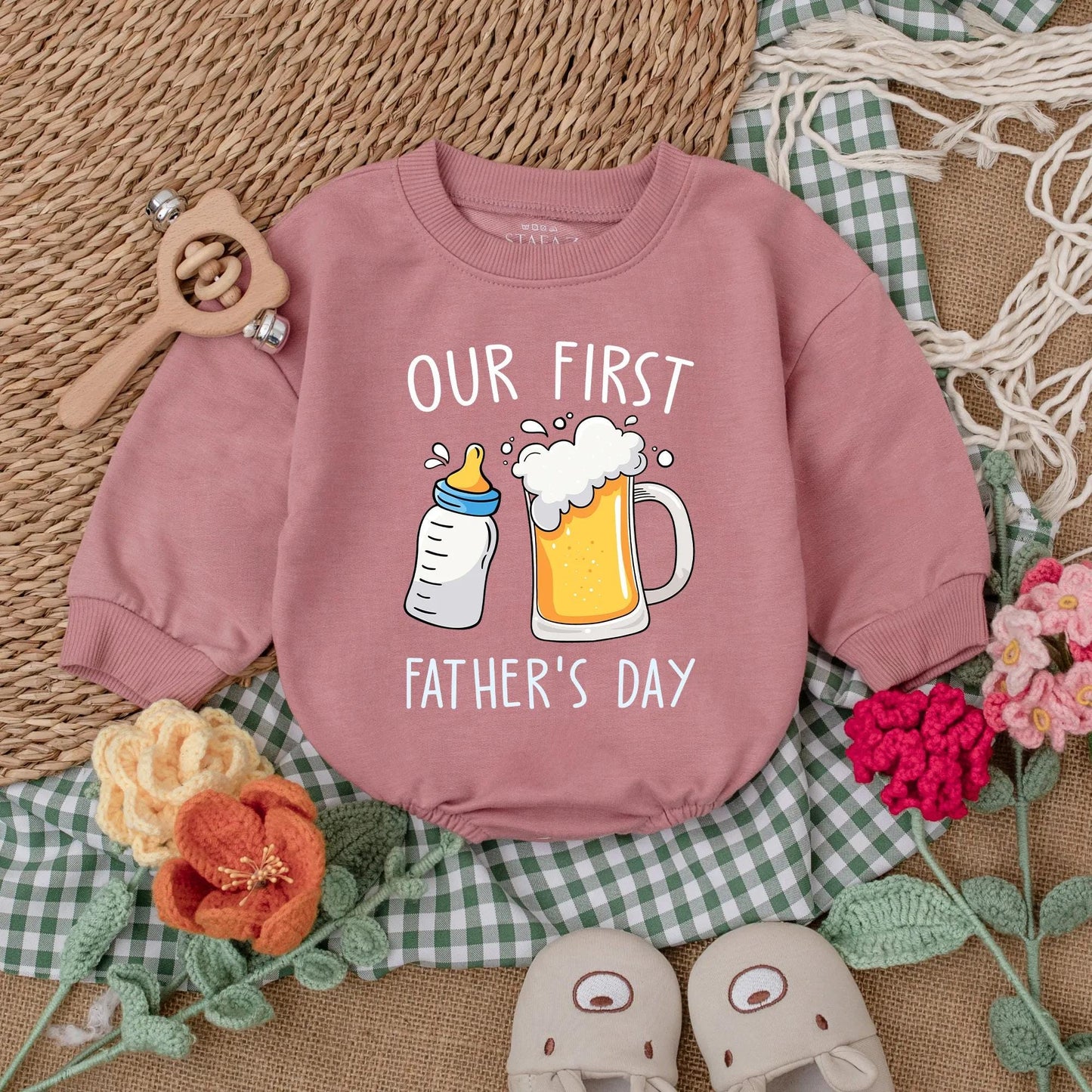 Our First Father's Day Romper Daddy's Drinking Buddy Bodysuit Happy 1st Father's Day Baby Boy Outfit Gift