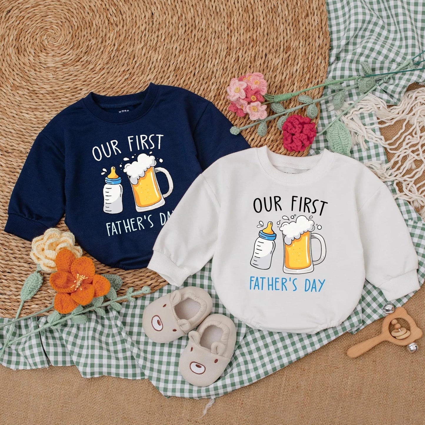 Our First Father's Day Romper Daddy's Drinking Buddy Bodysuit Happy 1st Father's Day Baby Boy Outfit Gift