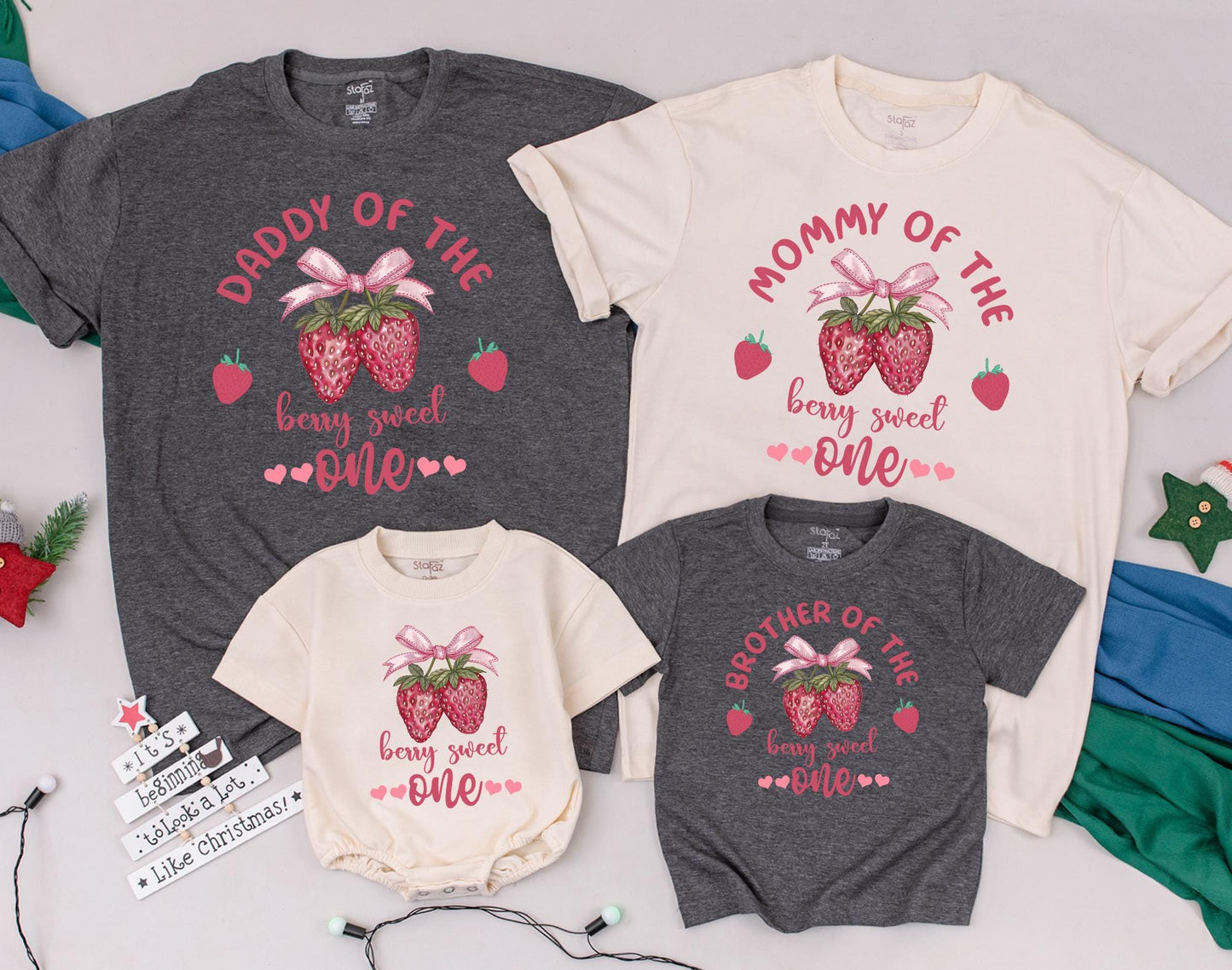Berry First Birthday Family Matching Strawberry 1st Birthday Outfit Mommy and Me Mama Daddy Sweet One Outfit
