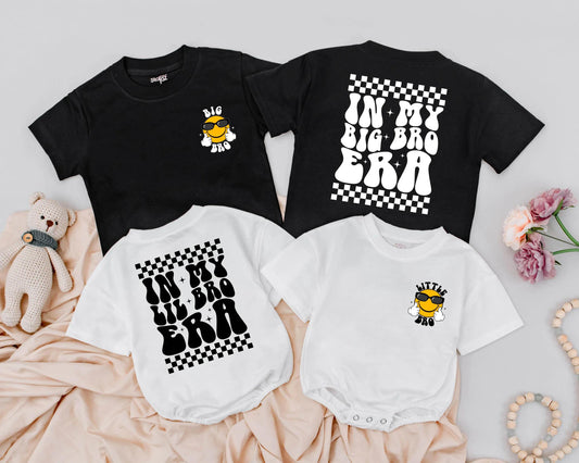 Matching Big Bro & Lil Bro Era Shirts Retro Checkerboard Yellow Smiley Sunglasses Brother Announcement Cool Brother Birthday Sibling Gift Idea