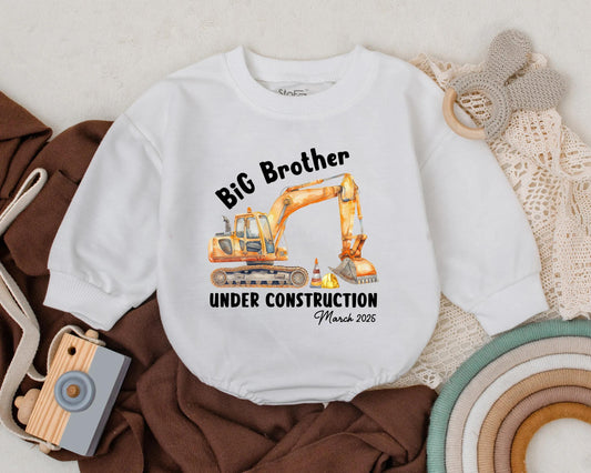 Big Brother Under Construction Baby Romper Personalized Pregnancy Announcement Outfit Due Date Construction Theme Gift