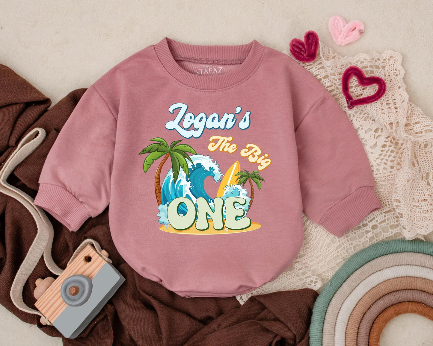 The Big One Bubble Romper Custom Surf Birthday Shirt Beach Theme Party Outfit Personalized Boy First Birthday Gift