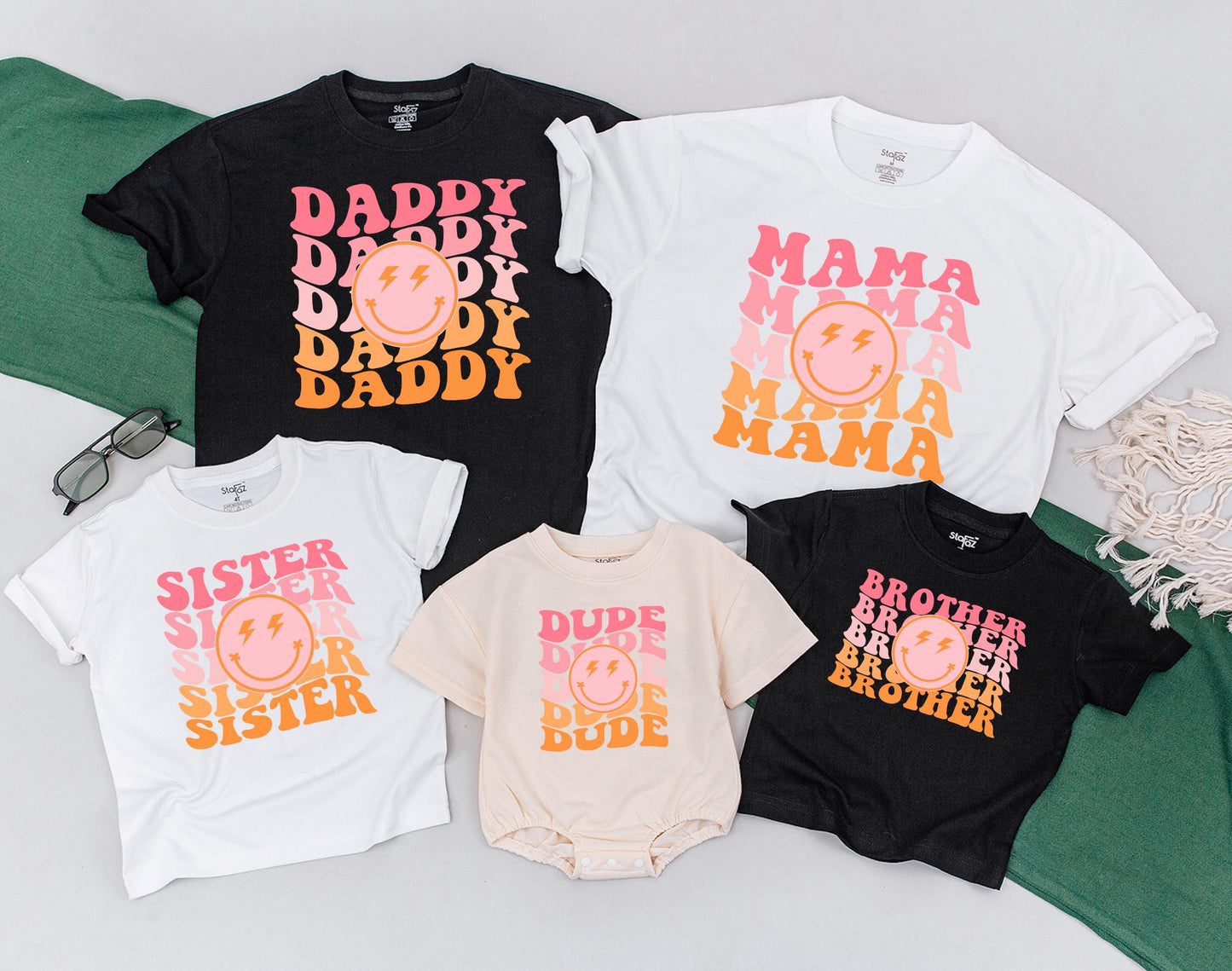 Personalized One Happy Dude Matching Family First Birthday Shirt Retro Distressed Bolt Eyes Design Toddler Baby Boy Girl Celebration Outfit