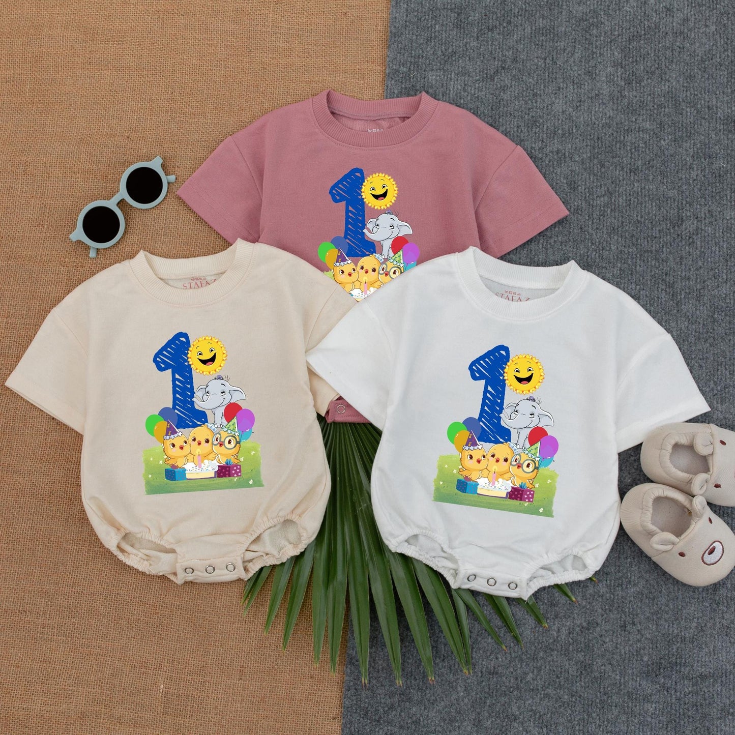 Wild One Jungle Safari Birthday Romper for Baby Girl or Boy, Personalized First Birthday Gift, Zoo Animal Design Bodysuit