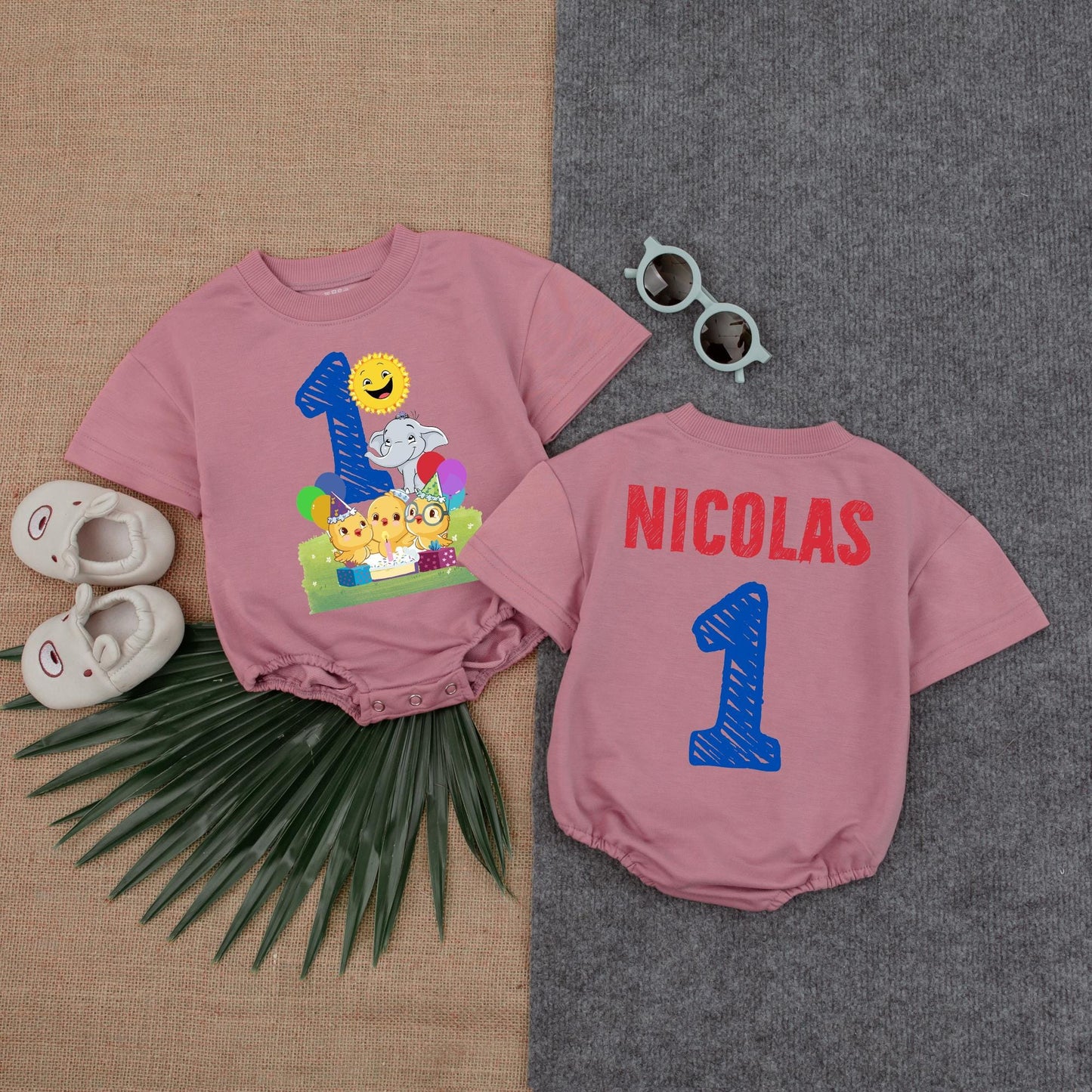Wild One Jungle Safari Birthday Romper for Baby Girl or Boy, Personalized First Birthday Gift, Zoo Animal Design Bodysuit