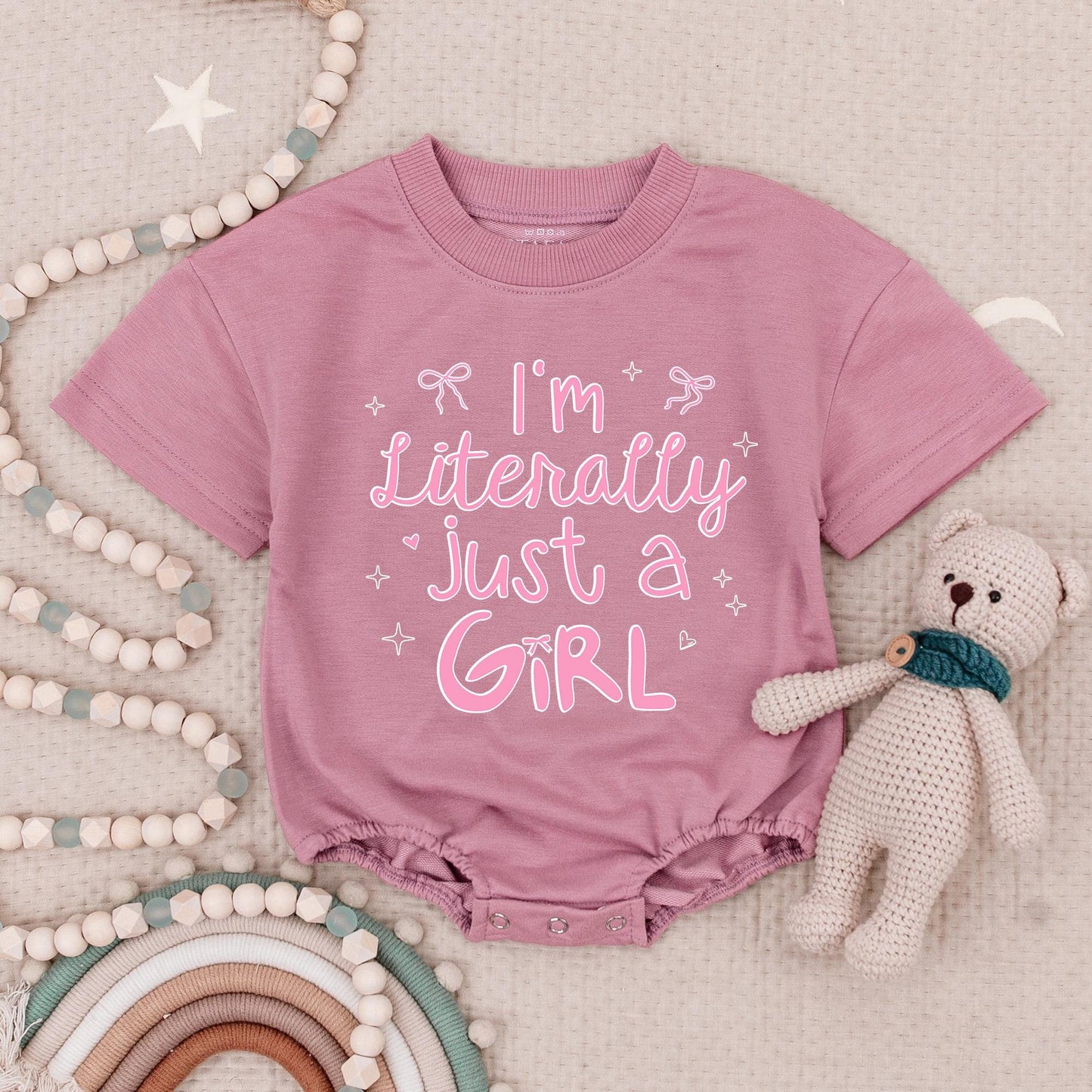 I'm Literally Just a Girl Romper Cute Bows Stars Baby Bodysuit Girly Aesthetic Shower Gift First Birthday Outfit Soft Cotton Clothes Fashionable Infant 138