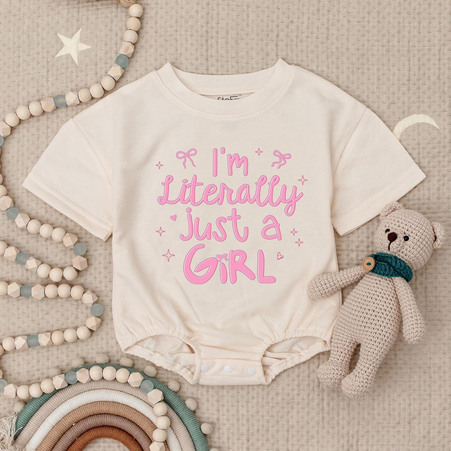I'm Literally Just a Girl Romper Cute Bows Stars Baby Bodysuit Girly Aesthetic Shower Gift First Birthday Outfit Soft Cotton Clothes Fashionable Infant 138