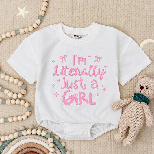 I'm Literally Just a Girl Romper Cute Bows Stars Baby Bodysuit Girly Aesthetic Shower Gift First Birthday Outfit Soft Cotton Clothes Fashionable Infant 138