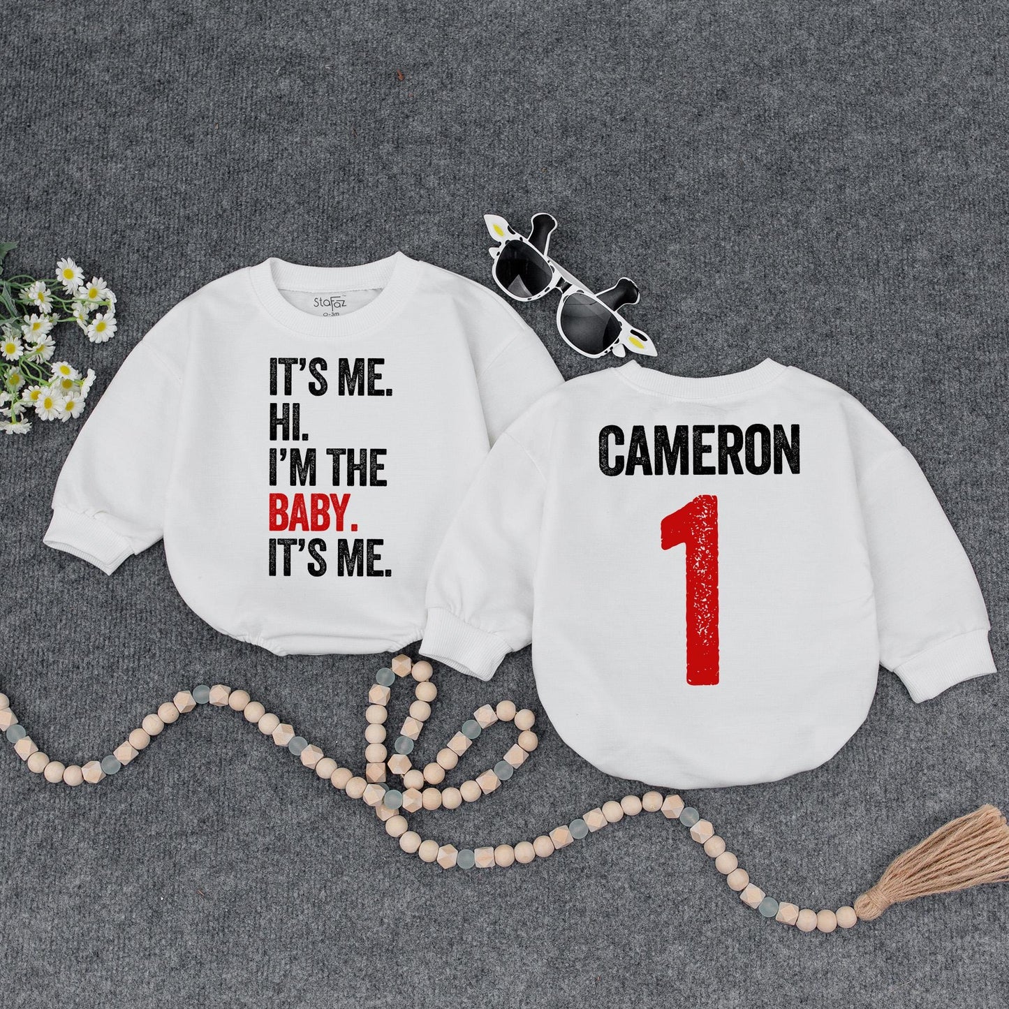 It's Me, Hi, Baby Romper & Personalized Name Bodysuit, Retro 1st Birthday Outfit, Funny Baby Shower Gift, Gender Neutral Clothes