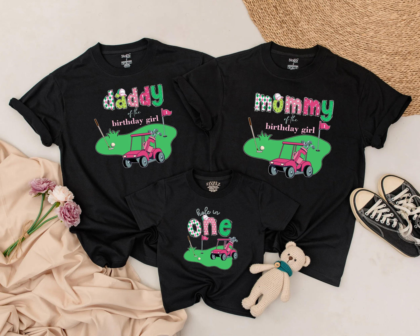 Playful Golf Birthday Girl Family Matching Shirts Hole in One Birthday Party Baby Outfit