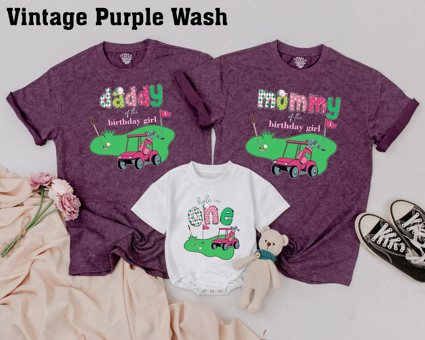 Playful Golf Birthday Girl Family Matching Shirts Hole in One Birthday Party Baby Outfit