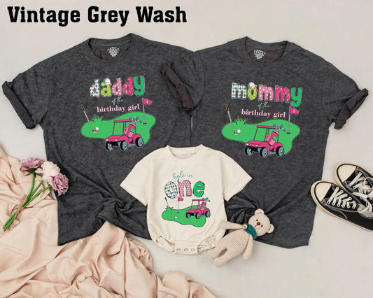 Playful Golf Birthday Girl Family Matching Shirts Hole in One Birthday Party Baby Outfit