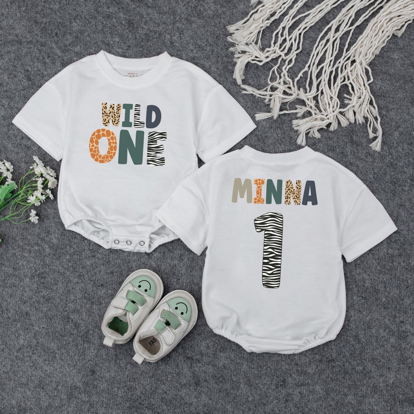 Personalized Wild One Romper, Safari First Birthday Outfit, Custom Name, Baby Girl Clothes, Animal Print, Party Animal, Wild ONE Zebra Romper 1st Bday Gift (138 chars)