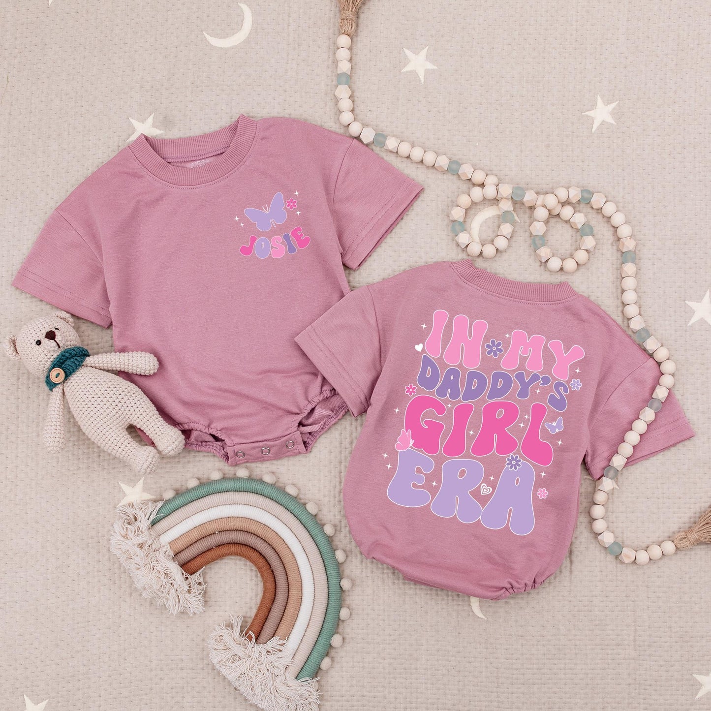 In My Daddy's Girl Era Romper Cute Retro Pink Purple Floral Butterfly Baby Girl Outfit Daddy Daughter Gift