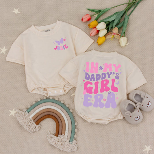 In My Daddy's Girl Era Romper Cute Retro Pink Purple Floral Butterfly Baby Girl Outfit Daddy Daughter Gift