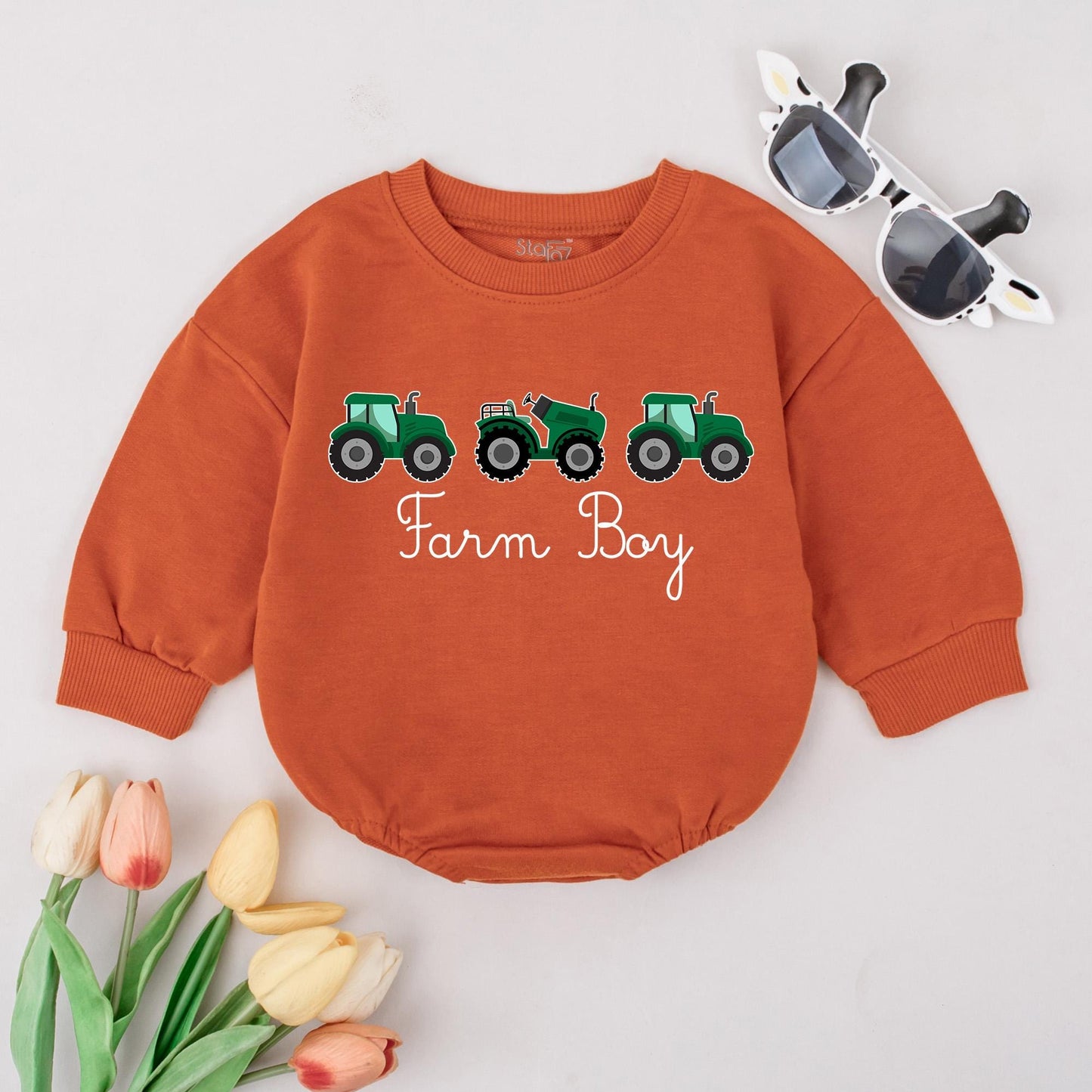 Farm Boy Baby Sweatshirt & Toddler Tractor Shirt - Country Outfit, Fall Clothes, Farmer Gift, Baby Boy 1st Birthday