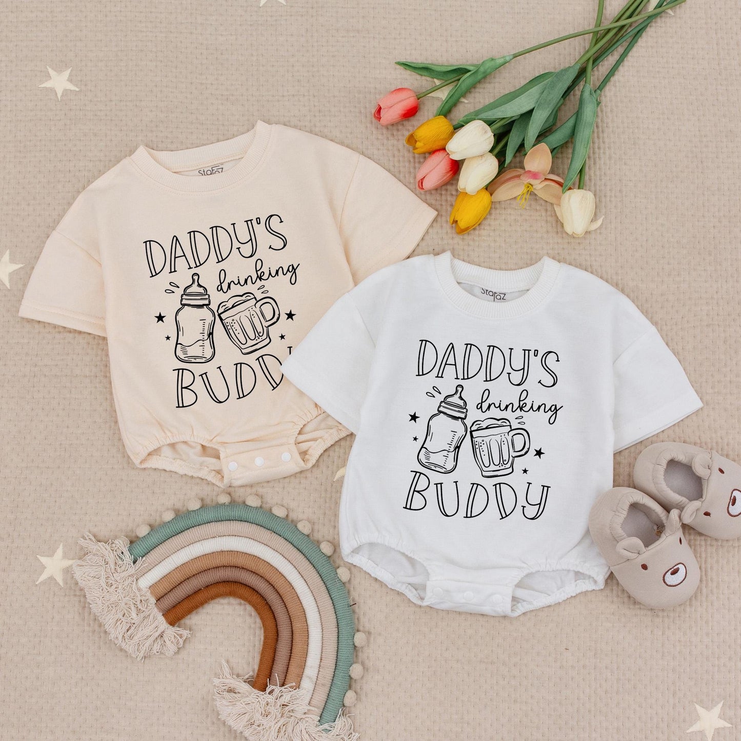 Daddy's Drinking Buddy Baby Romper Funny Beer Babysuit for Father's Day or Baby Shower Gift I Love Daddy Daddy Baby Bodysuit