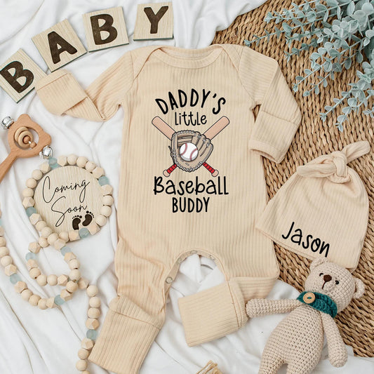 Daddy's Little Baseball Buddy Newborn Bodysuit Ribbed Baseball Romper for Baby Boys and Girls Perfect Baby Shower Gift for Sports Dad
