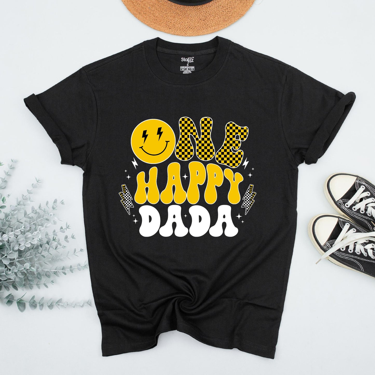 One Happy Dude First Birthday T-Shirt Matching Family Baby Boy Outfit Custom Name Retro Face Design