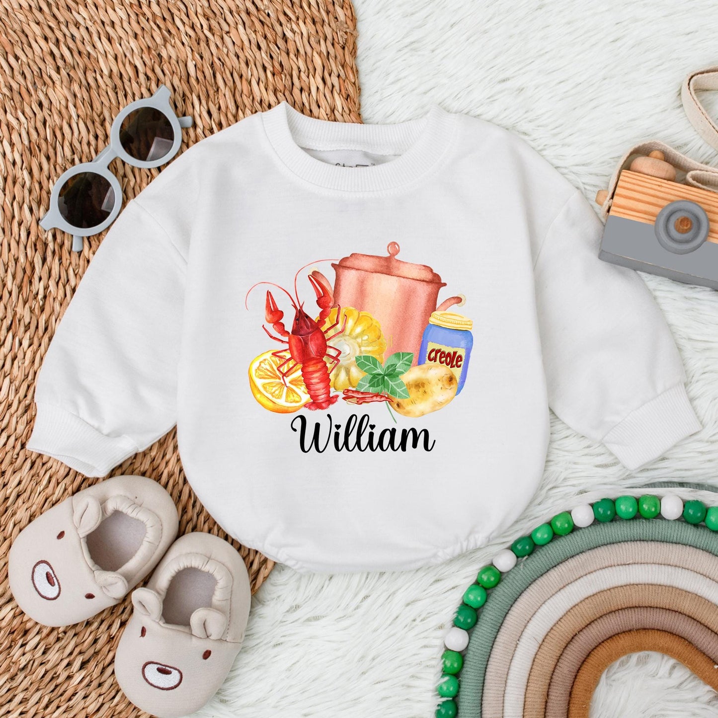 Personalized Crawfish Name Bubble Romper Baby Girl Clothes Crawfish Boil Season Outfit Baby Shower Gift for Daddy's Girl